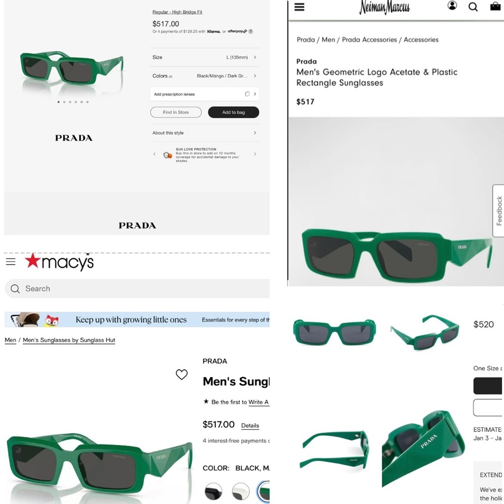 PRADA UNISEX GREEN SUNGLASSES AS SEEN ON CELEBS LIKE MONICA DENISE - Picture 14 of 16